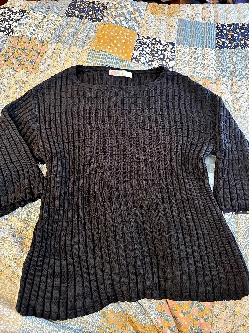 Free People beach Ribbed Crew Neck Sweater Black Medium